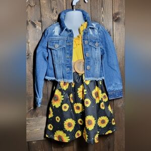 NWT Black And Yellow Kids Denim Jacket with Sunflower Dress